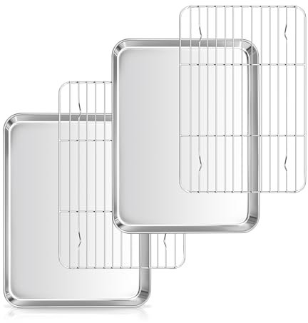 Herogo Plaque de cuisson avec grille de refroidissement, plaque à gâteau en acier inoxydable avec grille à gâteau (2 plaques de cuisson, 2 grilles de refroidissement), mini plaque de four