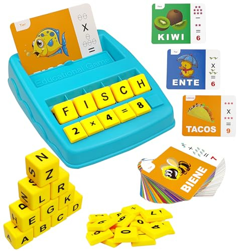 Deutsches Rechtschreibspiel, Montessori Spielzeug ab 3 4 5 Jahre Buchstaben Lernen Spiele Kinderspielzeug mit 64 Flash-Karten Lernspielzeug für das Sprachenlernen im Vorschulalter Geschenk Einschulung