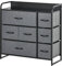 HOMCOM Commode 7 tiroirs Meuble de Rangement tiroir en Tissu Pliant - Structure Acier Noir - 80L x 29l x 78,5H cm, Chambre, entrée, Salon, Noir et Gris