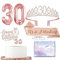 Rose Gold 30th Birthday Decorations for Girls Women Her,Birthday Sash and Tiara Rose Gold 30th Rhinestone Crown,Cake Topper Candle Topper 30th Foil Balloons Gifts for for Her Happy 30th Party Favor