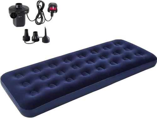 ASMGOLD Air Bed with Pump, Inflatable Outdoor, Indoor Flocked Mattress for Ultimate Sleep Experience, For Adults & Kids, Quick Inflatable Camping Mattress (Single)
