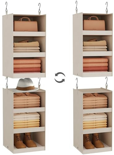 FLYBOX Schrank-Organizer und Aufbewahrung, faltbarer Hängeschrank-Organizer, 3 Ablagen, stabiler Baby-Schrank-Organizer und ideal für Wohnmobile, Wohnmobile, Beistellschränke, Khaki, 74,5 cm H x 30,5