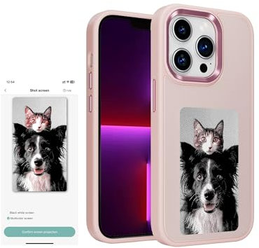 XCOOL InkPlay E-Ink Screen Custom Phone Schutzhülle, DIY Wireless NFC Foto Display Anti-Drop Wasserabweisend Kompatibel mit iPhone 13 Pro - Rosa
