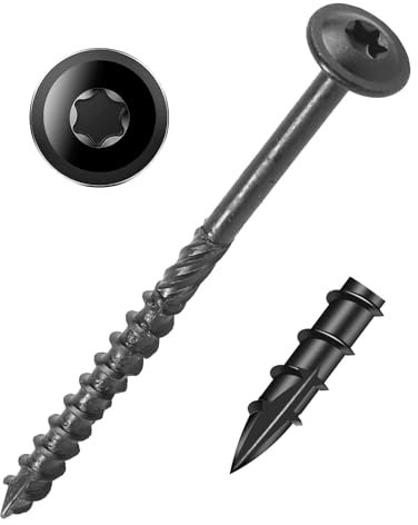 Tornillos de cubierta de madera IMSCREWS negros #14 x 5, accionamiento de estrella T30 con cabeza de arandela grande, tornillos de cubierta para exteriores resistentes al óxido para proyectos de