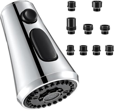 HPWVKVDB Kitchen Tap Spray Head Attachment Replacement, 3 Function Pull Out Kitchen Sink Taps Spout Aerator with 9 Adapters Accessories, Faucet Attachment Spray Head, Chrome, G1/2
