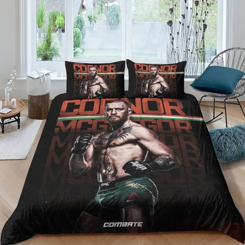 BYTFGAIT Conor McGregor Bettwäsche 3D Bettbezug, UFC Set Bettwäsche Set Bettbezüge Mikrofaser Bettbezug Mit Reißverschluss Und Kissenbezug Double(200x200cm)