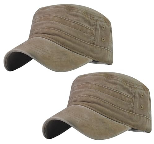 FUIPVGI 2 Stücke Armee Hut, Unisex Vintage Military Flat Cap, Washed Baumwolle Caps, Cooles im Army-Stil, Einstellbare Plain Flat Cadet, Baseball Cap Seeleute Chapeau, Outdoor Sonnenhut (Khaki)
