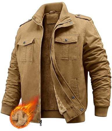 PASUDA Veste Homme Polaire Vestes Cargo Hiver Manteau Coton Chaud Épaisse avec Zippée Blouson Militaire Manteaux Thermique Coupe-Vent Casual Travail avec Poches (Kaki, XL)