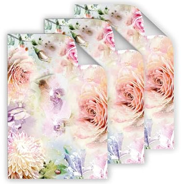 Junapack 6 Geschenkpapier-Bögen hochwertige reißfeste elegante Geschenkverpackung für Frauen Freundin Orchideen Chrysanthemen für kleine Geschenke für Geburtstag Weihnachten (6 Bögen je A3-Format)