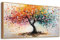 MHARTK66 Bunter Lebensbaum Bilder Mit Rahmen Holz, Natur Abstrakt Roter Landschaft Leinwand Bild, 50x100 cm Groß Wandbilder Wohnzimmer, Modern Wanddeko Kunstdruck Schlafzimmer Esszimmer Büro Küche