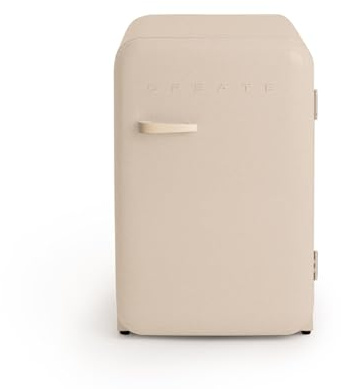 CREATE / RÉTRO FRIGO 83.5 ARGENT/Réfrigérateur sable avec poignée sable / 98W, basse consommation, 2 étagères, régulateur de température, porte-bouteilles, 56x54x84cm.