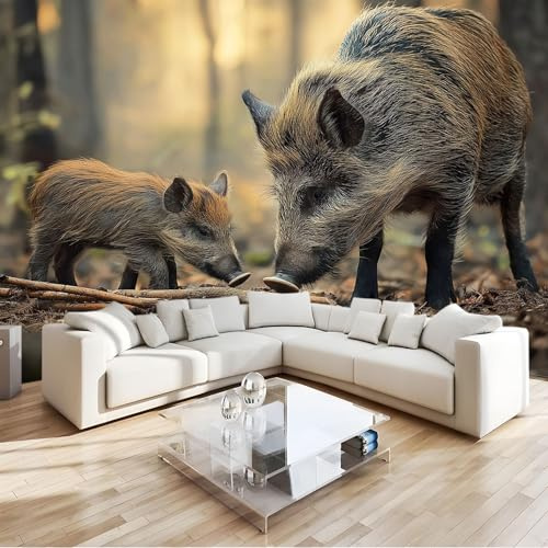 Dschungel Fototapete Tierisches Wildschwein Und Jungtier Vlies Modern 3D Wandbild, Schadstofffrei Uv-Beständige Wanddekoration Für Wohnzimmer, Schlafzimmer, Büro B300 X H210 Cm