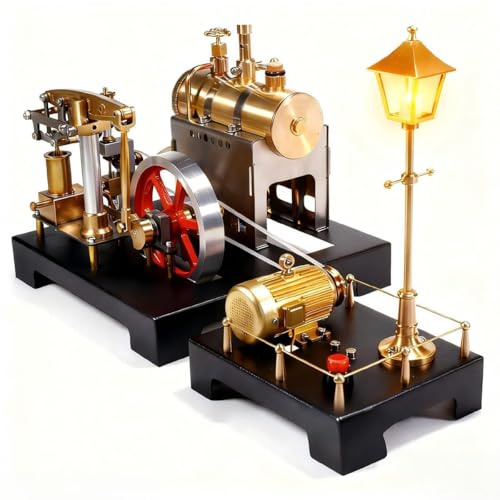 DiyXenginey Mini Steam Engine Model That Runs, SE-01 DIY Stationary Beam Steam Engine with Horizontal Boiler & Centrifugal Flyball Governor & Lamp Scene Generator, Christmas Steam Gifts