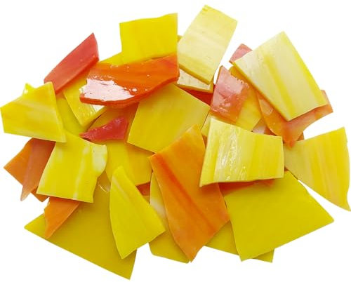 200g BuntGlas Mosaikfliesen,Glasmosaik Bastelset Kit, Gemischte Orange Gelbe Farben und Formen, BuntGlas Blätter für handgemachte DIY Kunst/Handwerk und Home Dekoration