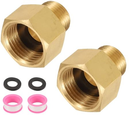 sourcing map 2Pcs Brass Pipe Fitting, 1/2 G Female × 3/8 NPT Male Brass Hex Nipple Pipe Fitting Connector, 1/2 to 3/8 Female Pipe Fitting Adapter with PTFE, Gold Tone