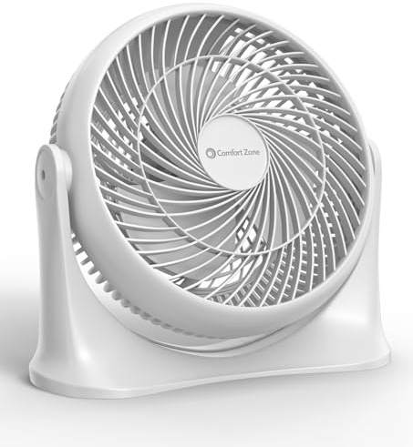 Comfort Zone 11 Inch High Speed Table Air Circulation Fan, Silent Personal Fan with 3 Speeds and 90 Adjustable Tilt, Computer Fan