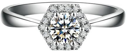 Tolldek 18 Karat Au750 Weißgold Ring, Sechseck Hochzeitsring mit Diamant 0.3ct, Trauringe 18K Gold Partnerringe Echte Goldschmuck, Gr.57 (18.1)