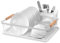 DPWEION Escurridor de platos para cocina, escurridor de platos de metal con bandeja de goteo, soporte para cubiertos, asas de madera, estantes para tabla de drenaje (43 x 31 x 12 cm, blanco)