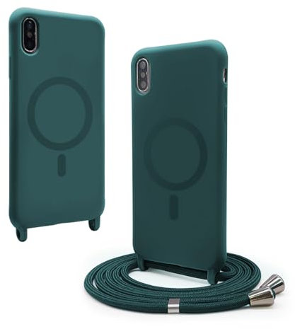 VAVAVOOMY Handykette Hülle für iPhone X/XS mit Band Halsband Lanyard (abnehmbar) Handyhülle, Verstellbarer Lanyard.Magnetisch Stoßfest Silikonhülle Wireless Charging kompatibel .-Grün