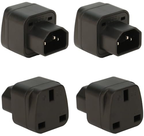 MejaRizon 4 Pack C14 to UK Outlet Socket, IEC 60320 Plug, IEC 320 C14 Male to UK, C13 Socket Conversion Adapter, UK Adapter Plug Suitable for PDU and Other C13 Plug Devices, Black