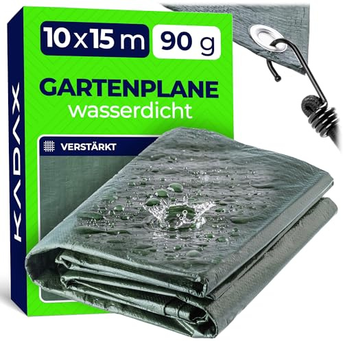 KADAX wasserdichte Gewebeplane, 150m² gestärkte Schutzplane, Plane in 15 verschiedenen Größen, Abdeckplane für Poll, Gartenmöbel, grüne Bootsplane mit Ösen (10x15m)