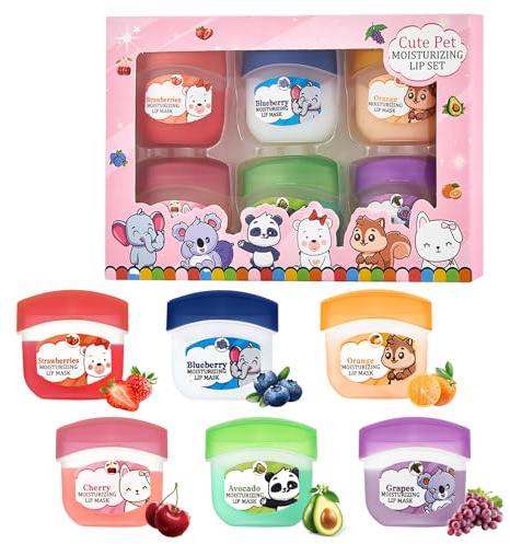 6 Stück Fruit Lippenbalsam, Hydrating Lip Balm Set, Lippenmaske Overnight, Feuchtigkeitsspendend Lippenpflege Set, Lip Mask für Sehr Trockene Lippen & Lippenfältchen, Teenager Mädchen Geschenke