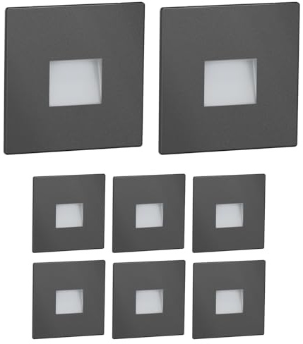 ledscom.de 8x LED Treppenlicht/Wandeinbauleuchte FOW für innen und außen, Downlight, eckig, anthrazit, 85 x 85mm, warmweiß