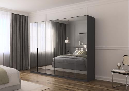 Rauch Möbel Skyla, Kleiderschrank, Farbe Grau metallic, Breite 271 cm | Schrank, 6-türig, mit Grauspiegel, für Schlafzimmer, Kinderzimmer, Jugendzimmer, Wohnzimmer, Garderobe, Flur