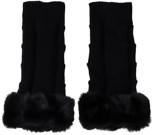 Chewtoyo Schwarze fingerlose Handschuhe, 2 Stück Armstulpen, 21 cm, flauschige Strickhandschuhe mit Daumenloch, Winterwärmer