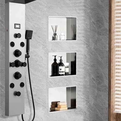 KEOKBON Nicchia doccia in acciaio inox 304, 25 x 40 x 10 cm, senza piastrelle, mensola da incasso per ambienti umidi, doppio bagno da incasso, nicchia per doccia essenziale, finitura spazzolata