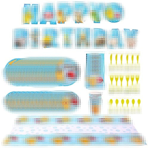 Juego de Vajilla Party, 82 pcs Vajillas de Dibujos Animados para Compleaños. Para 10 Invitados