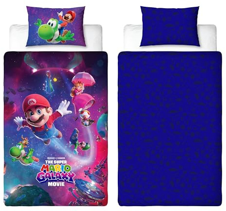 Super Mario Movie 2 Copripiumino Singolo Ufficiale | Design Super | Biancheria da letto reversibile a 2 lati nera con federa coordinata | Multicolore
