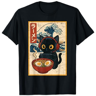 Süße Kawaii Gamer Katze Lustige Ramen Retro Japanische Katze Gaming T-Shirt