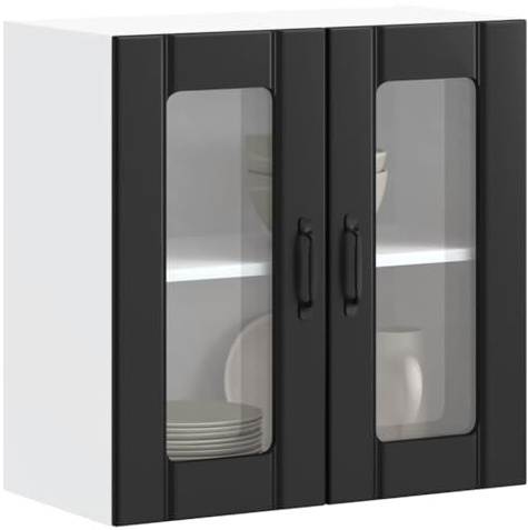 YunCangg Lucca Küchen-Hängeschrank Schwarz, 60x31x60 cm, Holzwerkstoff & Glas, Wandmontage, Viel Stauraum für Geschirr, Langlebiges Küchenschrank-System