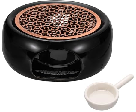 sourcing map Teapot Warmer, Ceramic Tea Warmer Ceramic Teapot Heater with Alloy Pad Tealight Holder for Heating Coffee Milk Water Heatproof Dish Warming Use, Black 3 Hole Design