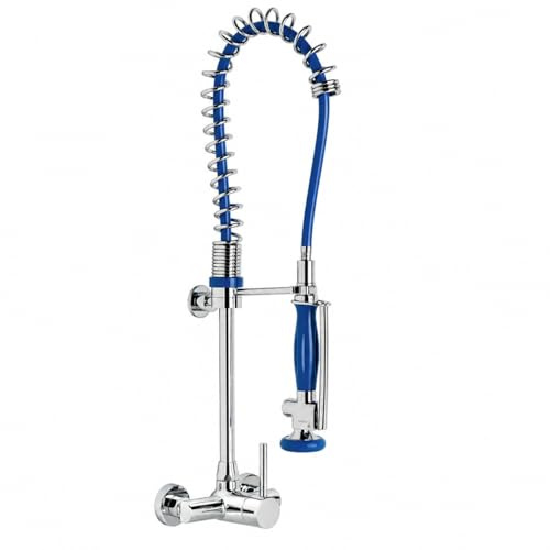 Genebre - Colonna prelavata cucina professionale con rubinetto miscelatore murale monocomando | Doccia industriale con tubo in acciaio inox AISI 304 | Rubinetto per alberghi ad alta pressione