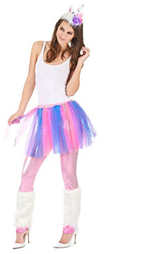 DEGUISE TOI - Déguisement de licorne multicolore femme - Tutu - Leggings - Jambières - Serre-tête - S - Multicolore - Déguisements adultes - 100% Polyester - Lavable à la main - Carnaval