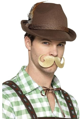 Smiffys Bayerischer Trachtenhut deluxe, Braun, mit Federn und elastischem Innenrand