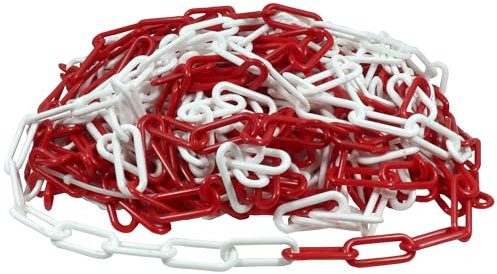 Dörner + Helmer Absperrkette rot-weiß (Länge 25 Meter, langgliedrige Kunststoff-Kette, Polyethylen, Absperren von Einfahrten / Zufahrtswegen) 481187