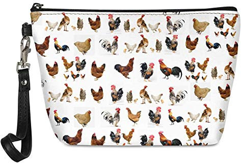 Jeiento Make-up-Tasche, kleiner Organizer für Geldbörse für Damen und Mädchen, Leder, Clutch, Kosmetiktasche, Mini-Reise-Toilettenartikel, tragbare Reise-Accessoires, Huhn, Large