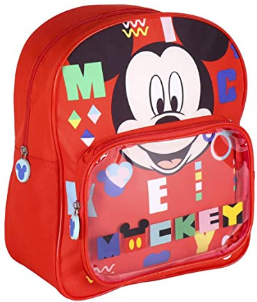 CERDÁ LIFE'S LITTLE MOMENTS Jungen Kleiner Kindergartenrucksack mit Mickey Mouse Design-Transparente Vortasche und verstellbare gepolsterte Griffe Rucksack, Rot, Einheitsgröße