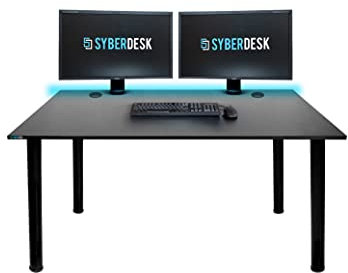 SyberDesk Bureau Gaming Bureau de Jeu pour Gamers 120 cm x 65 cm – Bureau d'ordinateur pour Bureau à Domicile – Bureau avec Lumières LED – Télécommande pour Changer 16 Couleurs Parent (Noir)