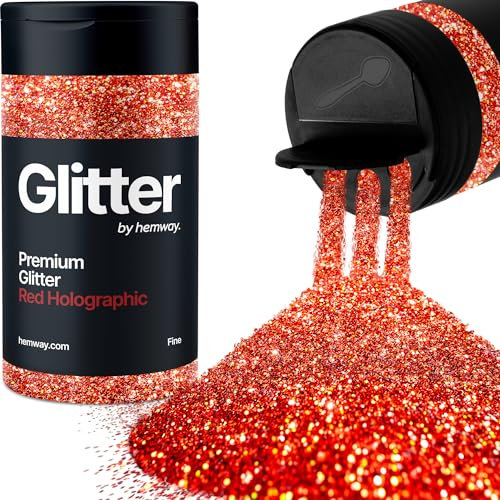 Hemway Premium Glitter Shaker - Red Holographic | Fine Metallic Flake Sequins for Resin & Epoxy Crafts | Craft Supplies for Tumblers, Festival, Hair, Face, Body, Eye & Nail Art | 130 g