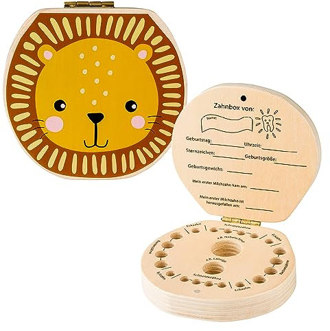 hej kiddo Zahndose Milchzähne | Zahnbox für Milchzähne | Milchzahndose Jungen & Mädchen für erstes Zähnchen | Zahnfee Geschenke Jungen | Milk Tooth Box (Löwe)