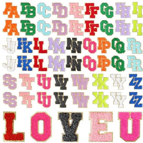 Morcheiong 104Pcs Self Adhesive Chenille Letters, Chenille Letter Patches for Clothing Fabric (Multicolor)