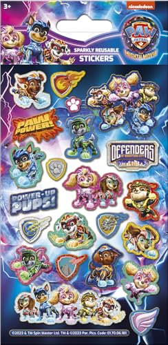 Paper Projects 01.70.06.181 Paw Patrol The Mighty Movie Glitzernde Aufkleber, offizielles Lizenzprodukt, wiederverwendbar auf Nicht porösen Oberflächen, Mehrfarbig, 19,5 cm x 9,5 cm