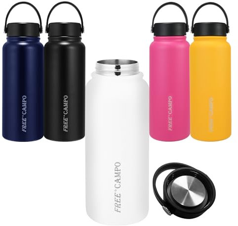 FREE CAMPO Botella deportiva de acero inoxidable, 800 ml, sin BPA, a prueba de fugas, termo, mantiene hasta 12 horas caliente y fría 24 horas, para gaseosas carbonatadas, escuela, fitness (lechosa)