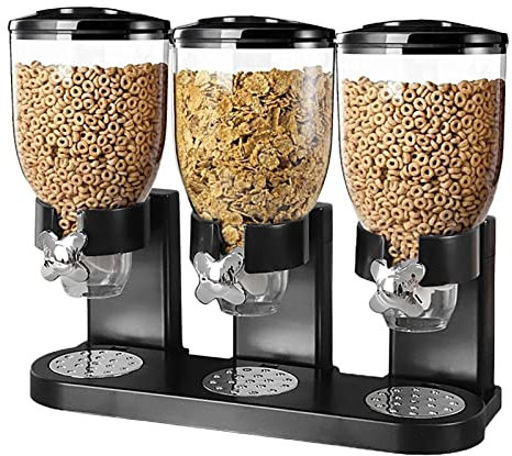 Müslispender - 2 L Müslispender Dreifach Cerealienspender Cornflakes Spender Müsli Dispenser Getreidespender mit 3 Fächern für Müsli, Cornflakes und Cerealien