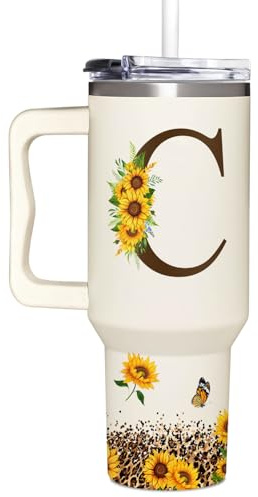 Regalos de cumpleaños personalizados para mujeres, taza monogramada de girasoles para el día del jefe, Navidad, regalos personalizados para mujeres, mamá, esposa, compañeros de trabajo, jefa, ella,