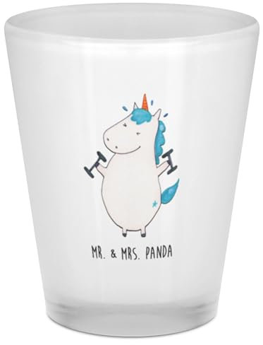 Mr. & Mrs. Panda Schnapsglas Einhorn Fitness - Geschenk, Schnapsgläser, Kurzen Glas, Shotglas, Fitnessstudio, Sixpack, Likörgläser, Gym, Stamperl, Sport, Einhörner, Shot, Unicorn